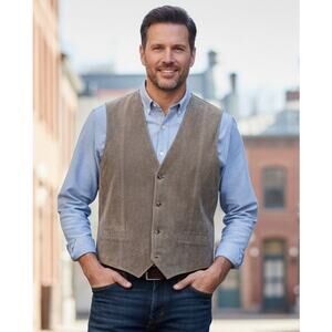 Vintage River Trader Brown Leather Button Front Men Large 90's Vest